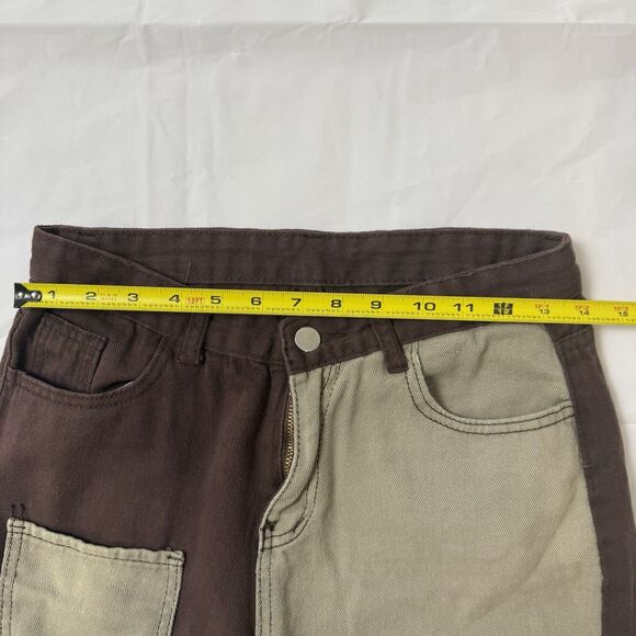 Colorblock Top-stitching Wide Leg Jeans size Large - Picture 4 of 9